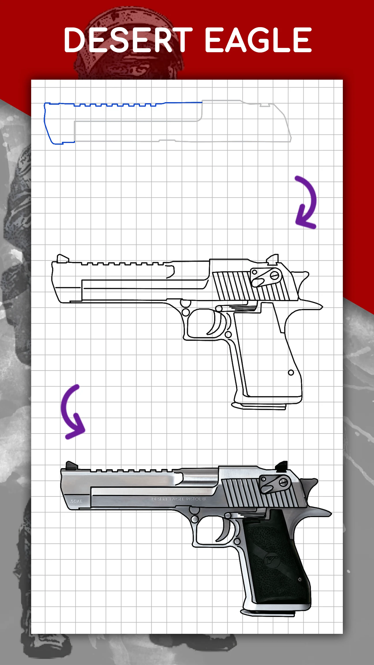 How to draw weapons by steps screenshot
