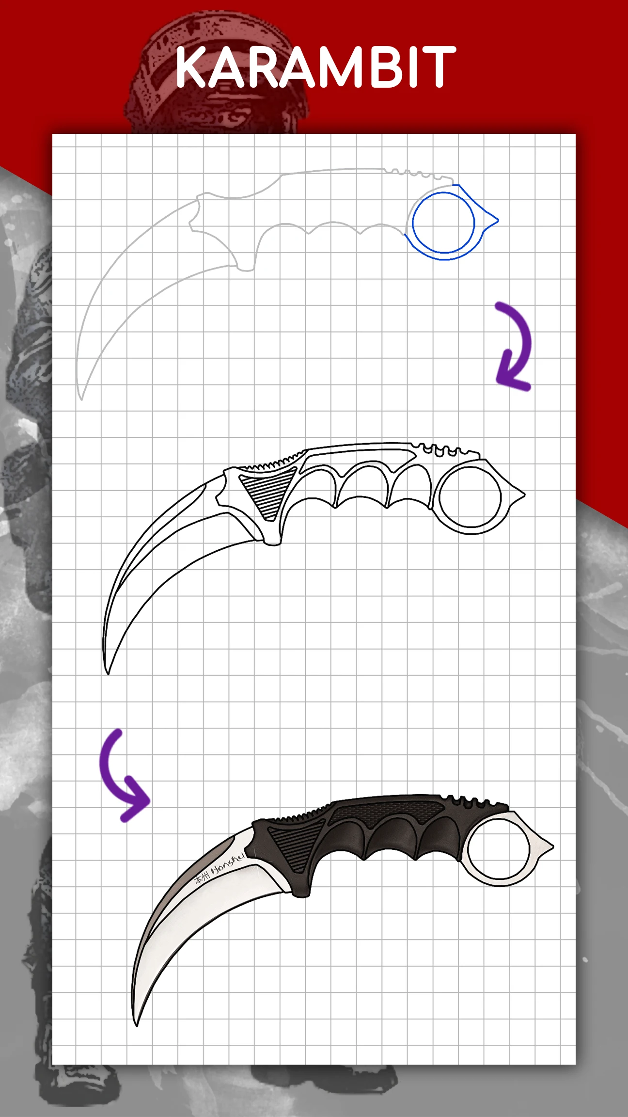 How to draw weapons by steps screenshot