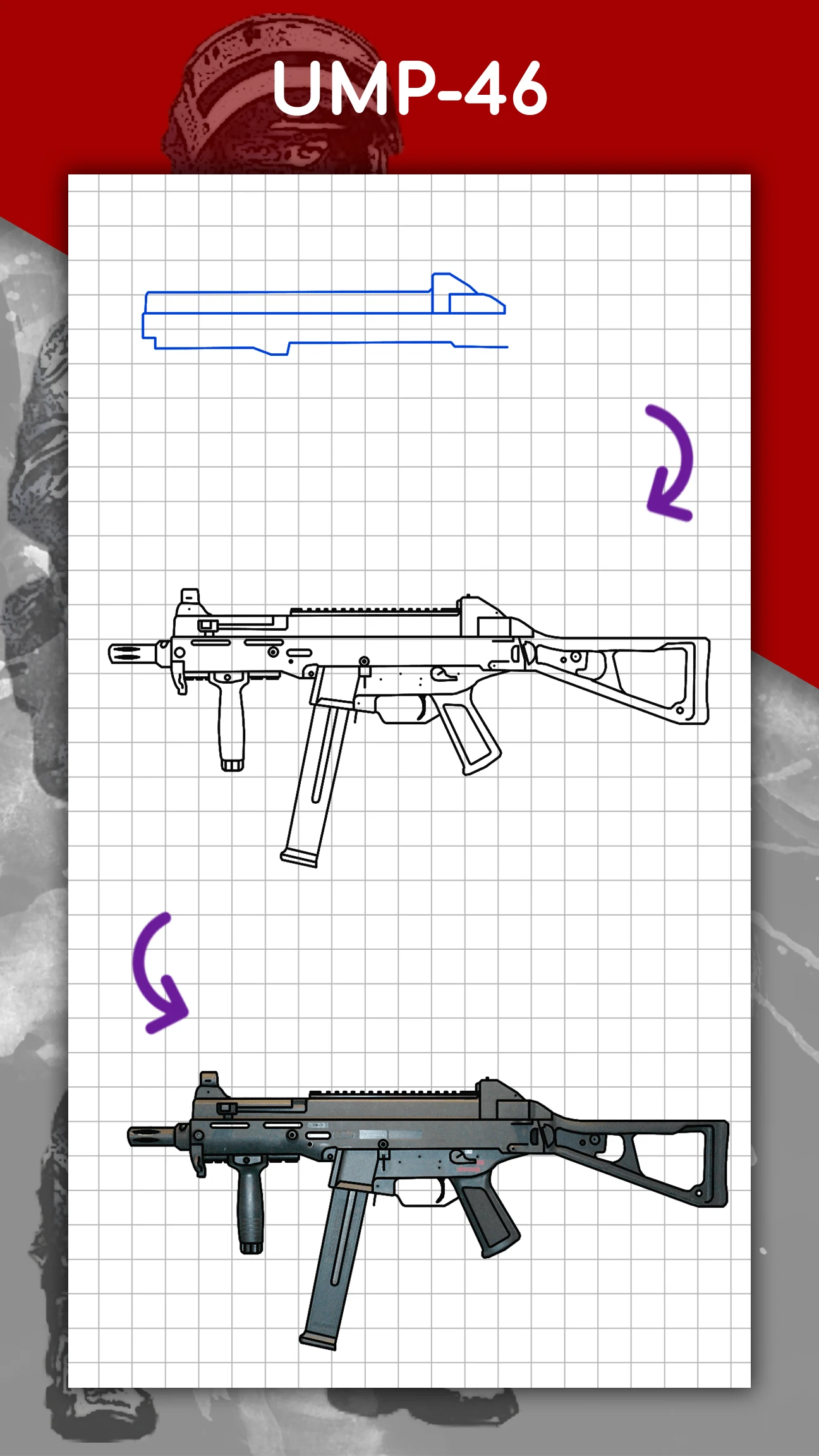 How to draw weapons by steps screenshot